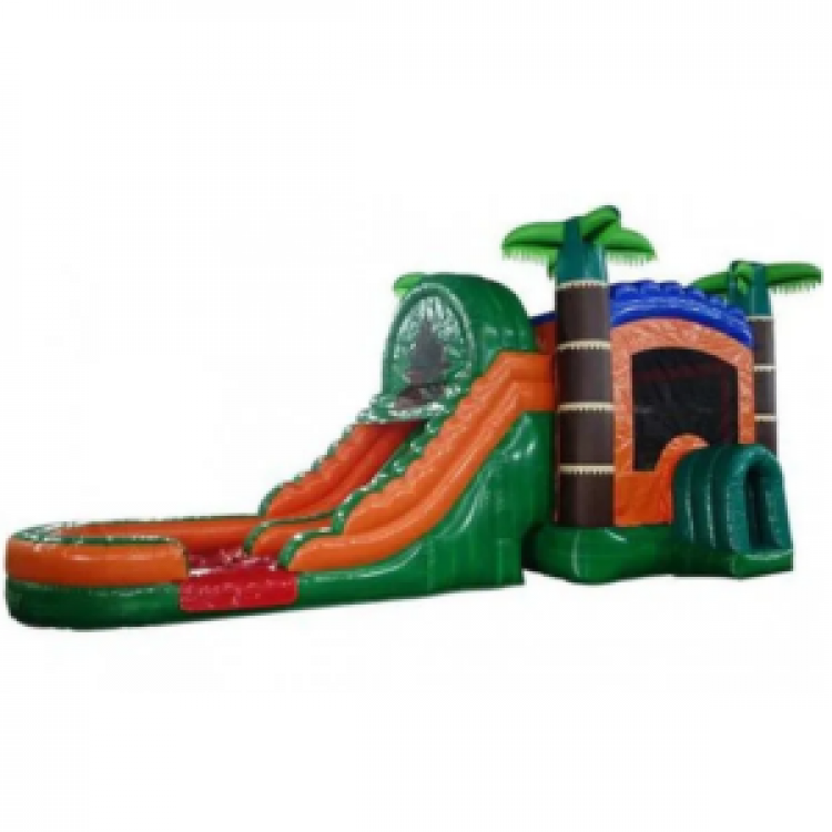 Tropical Bounce House With Dual Lane Slide DRY